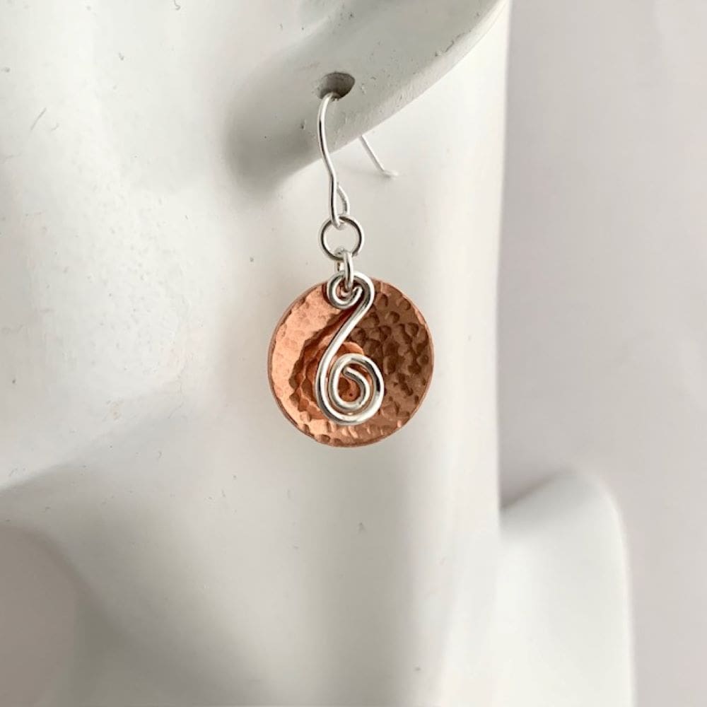 Copper Circle Hammered Earrings with Spirals