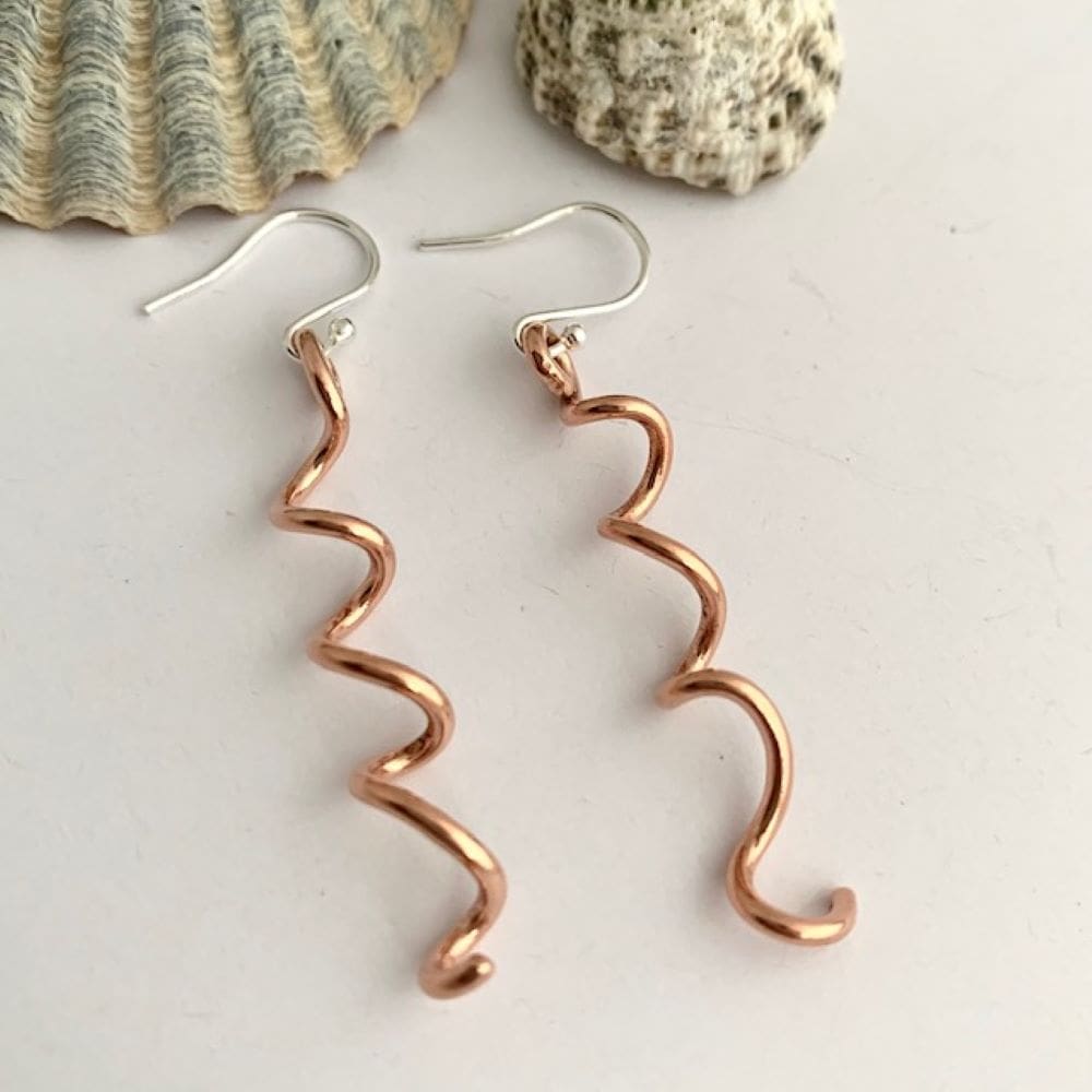 Copper Corkscrew Wire Drop Earrings