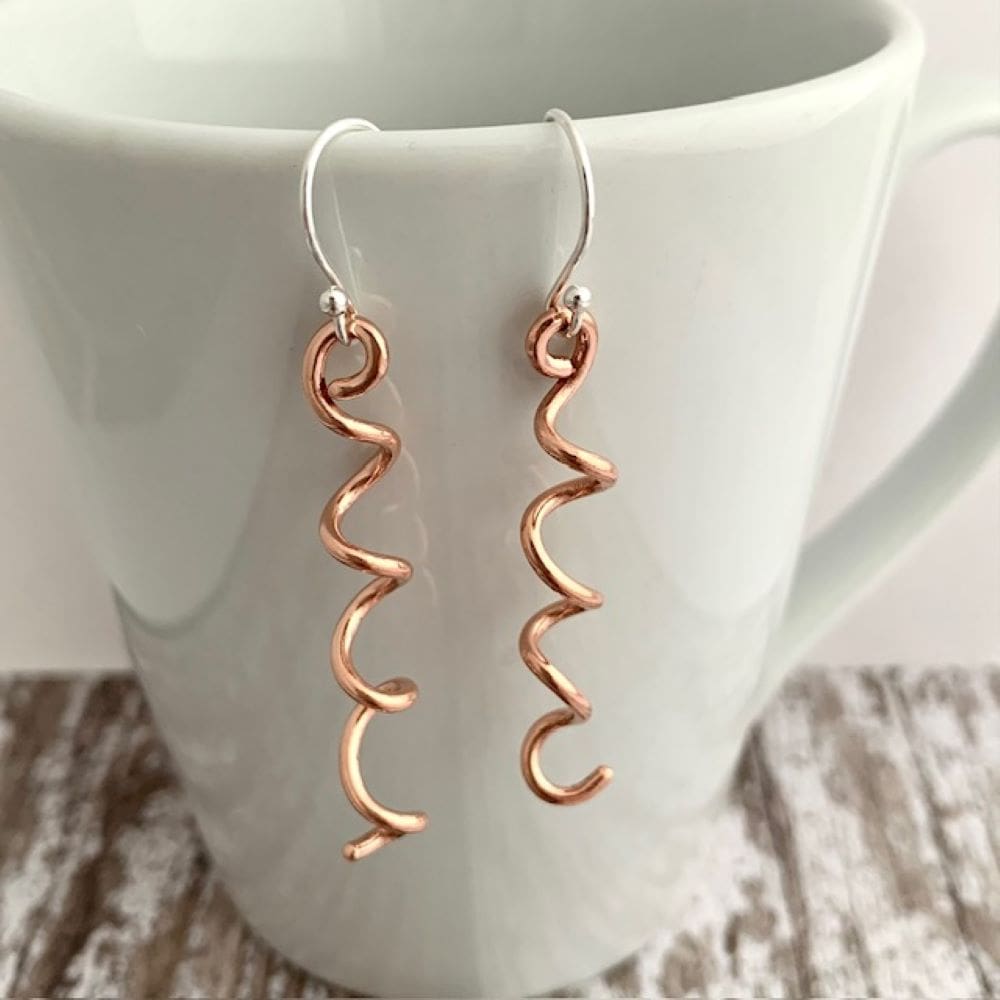 Copper Wire Corkscrew Plain Dangle Earrings