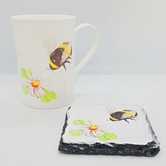 Fine china mug and coaster featuring Daisy and bee artwork