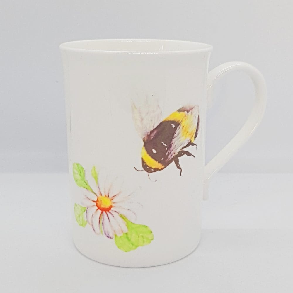 Bee and Daisy artwork on fine china mug