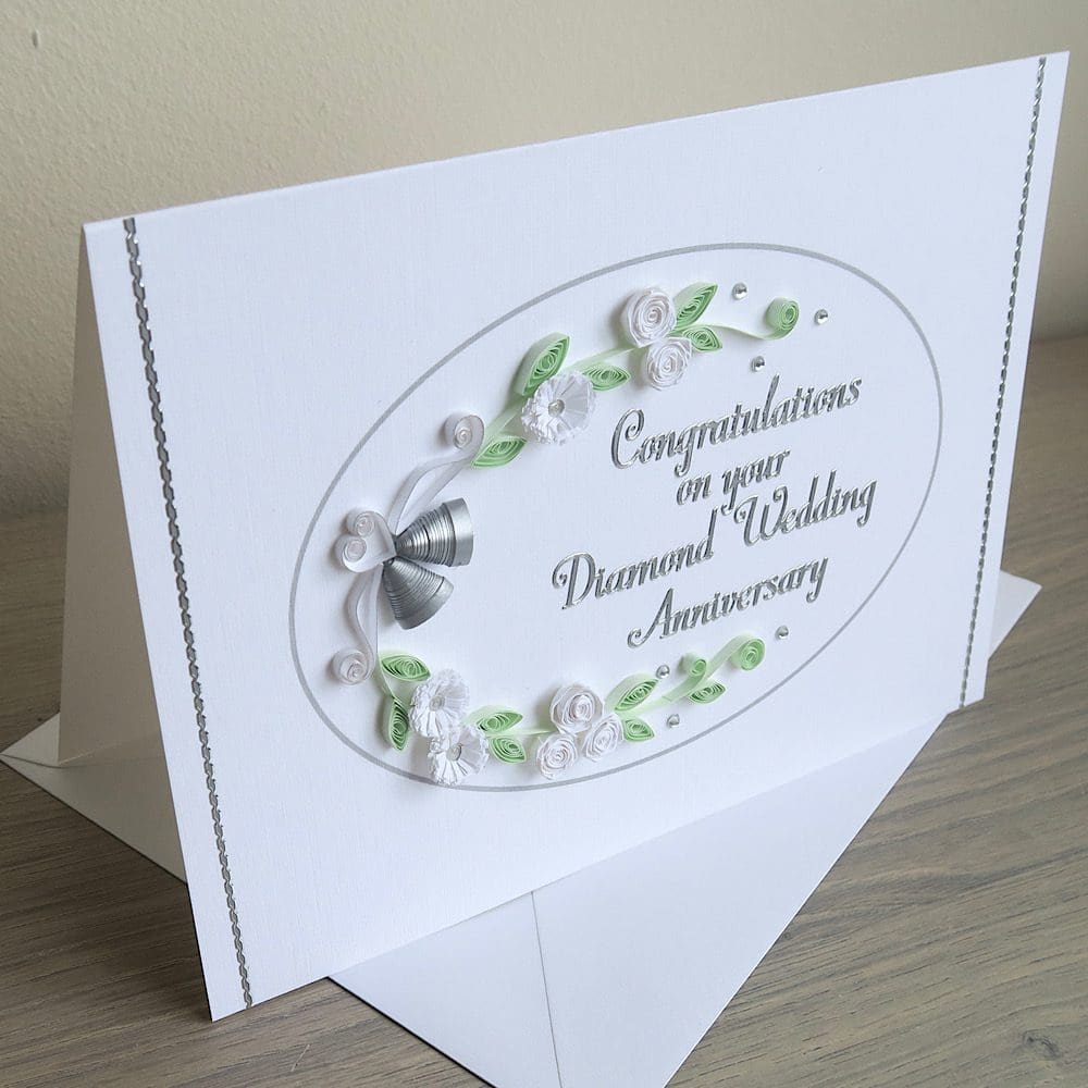 Handmade quilled diamond wedding anniversary congratulations card