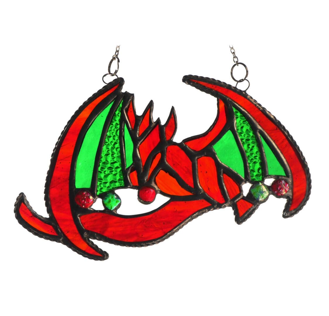 Fire Dragon Red stained glass handmade suncatcher