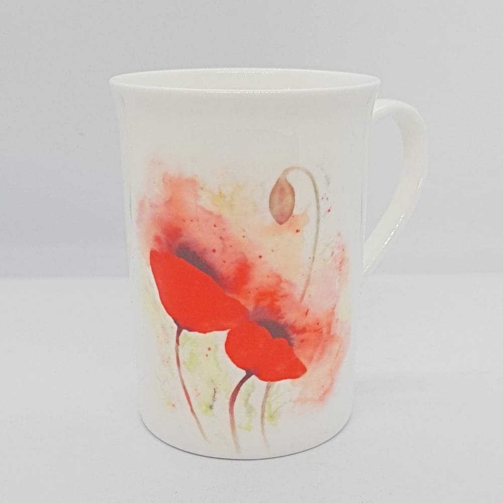 Single china mug with Dusky Poppies artwork