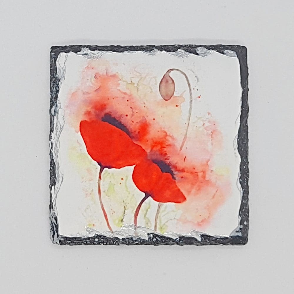 Slate coaster featuring Poppies art