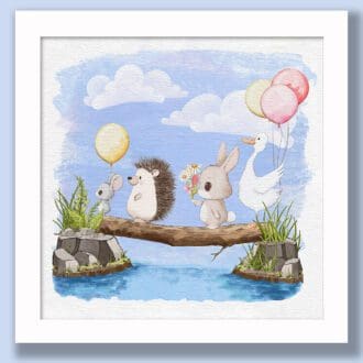 Childrens framed cute animal digital art print, customizable with childs name