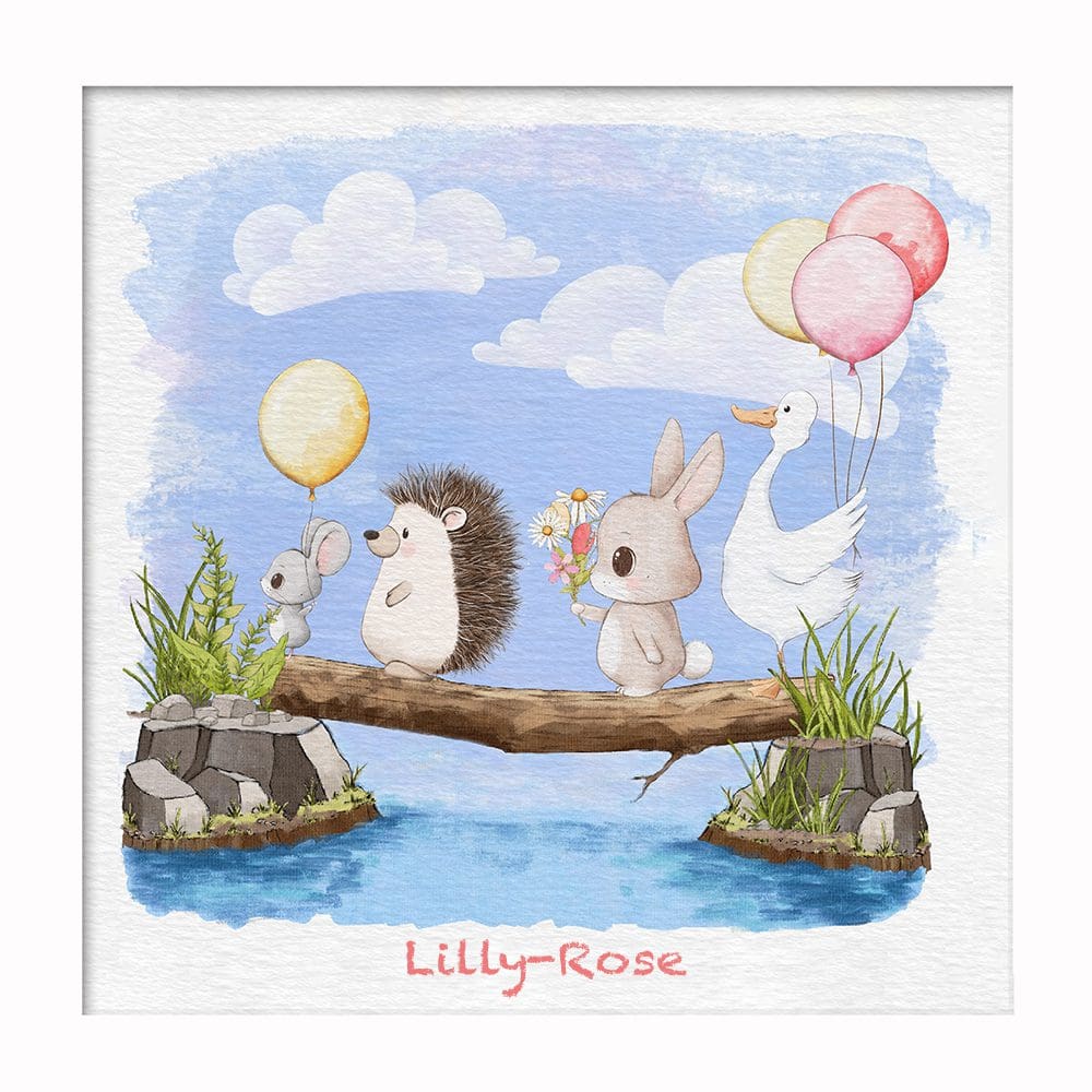 Childrens cute animal digital art print, customizable with childs name