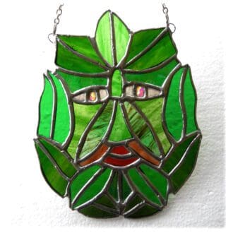 Green Man stained glass suncatcher handmade joysofglass