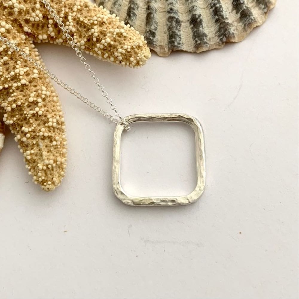 Hammered Sterling Silver Square Wire Ring Necklace