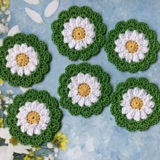 Crochet daisy flower coasters