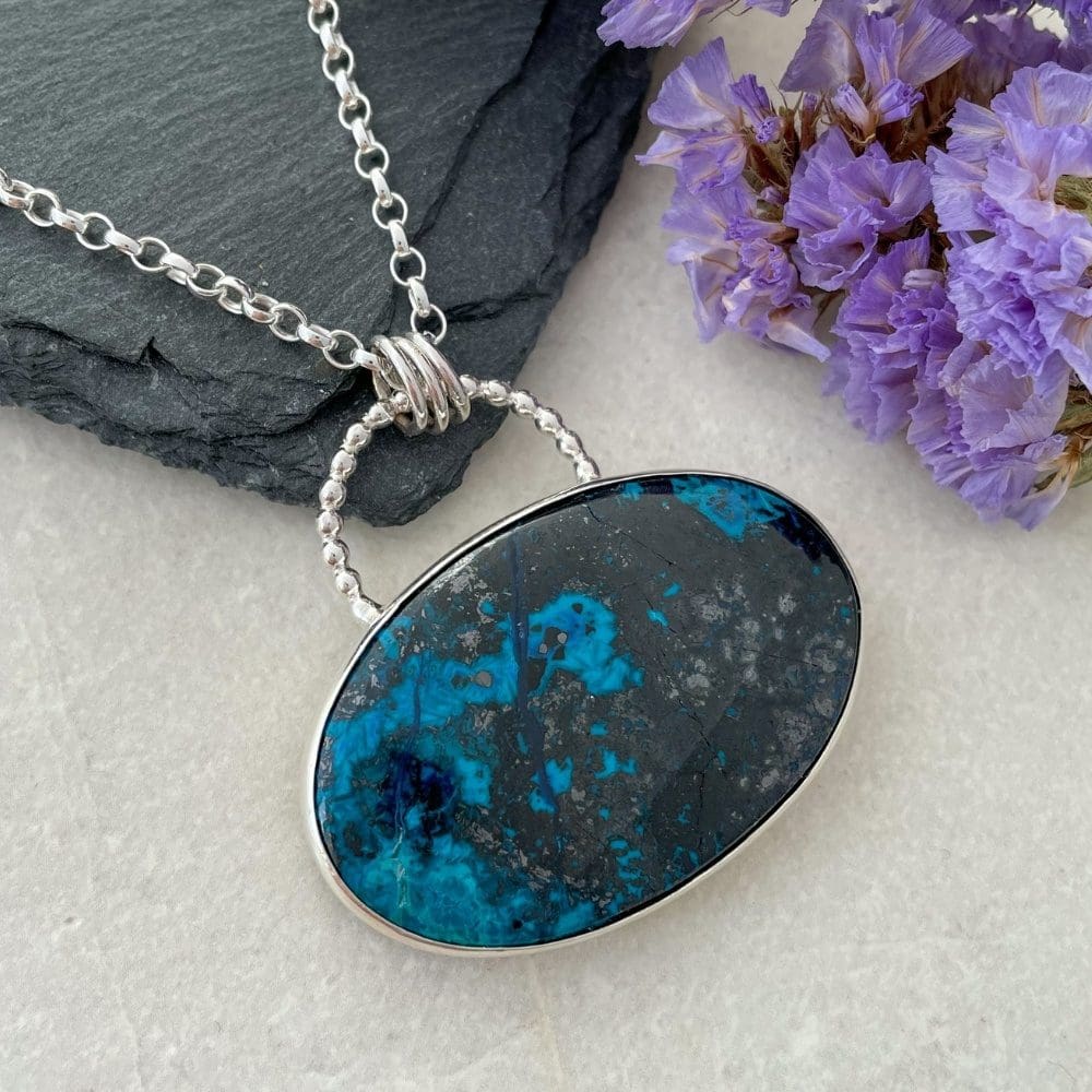 Turquoise and Inky blue shattuckite gemstone necklace