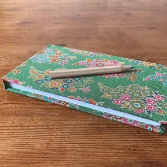 Fabric Covered handmade Jotter notebook with attached wooden pencil