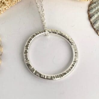Line Hammered Sterling Silver Round Pendant
