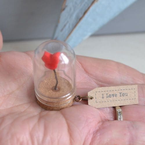 Miniature clay heart in glass cloche Valentines Day gift