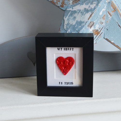 My heart is yours clay heart in black frame freestanding sign