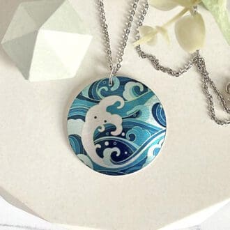 Ocean, sea, surf, teal, waves, pendant, necklace, handmade UK