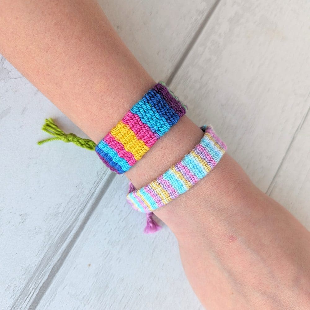 woven wrist bracelet worn on wrist