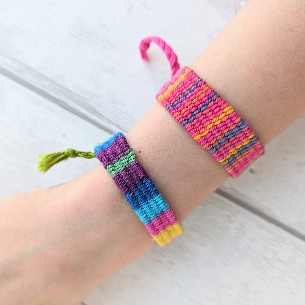 woven bracelets on an arm