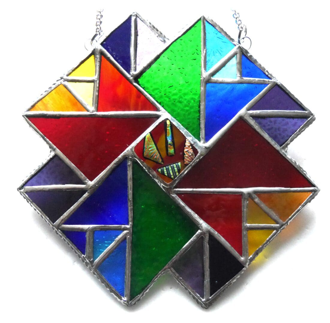 Rainbow Patchwork Quilt stained glass suncatcher triangles