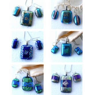 Pendant Earring dichroic fused glass set 096 097 098 099 100 101 silver chain