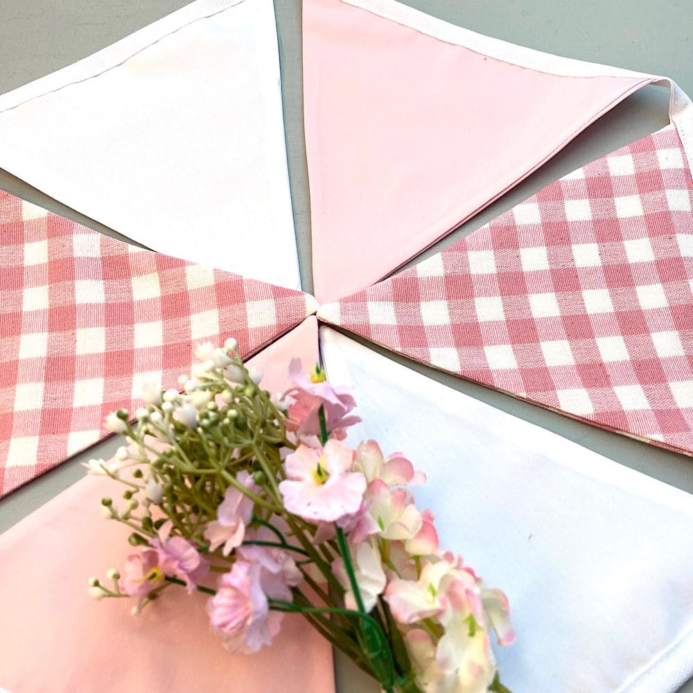 Pink Gingham Bunting close up