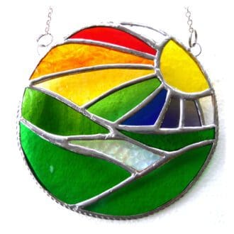 Rainbow New Day stained glass suncatcher handmade