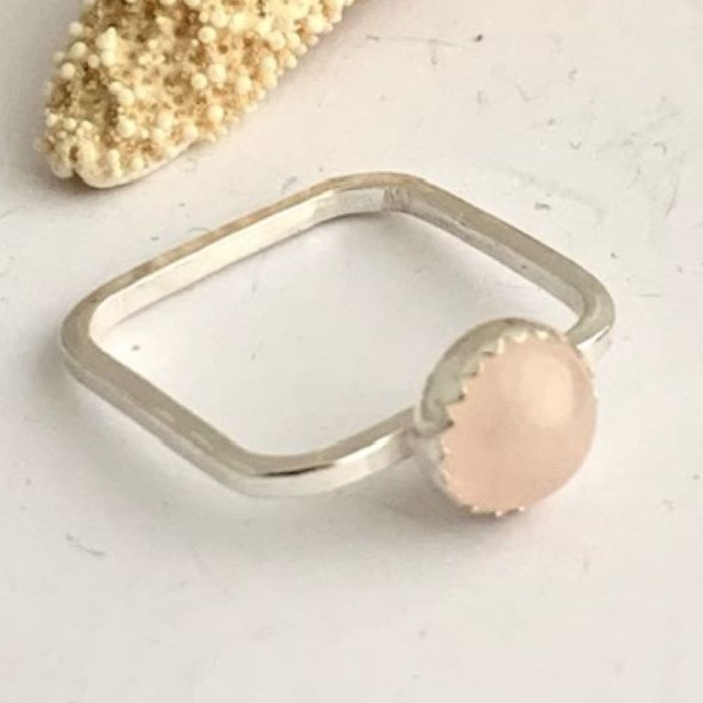 Rose Quartz Gemstone and Sterling Silver Square Ring