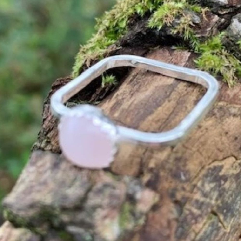 Rose Quartz and Sterling Silver Square Ring