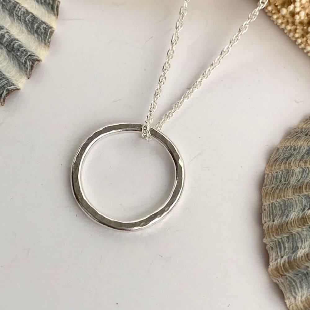 Round Wire Sterling Silver Textured Pendant