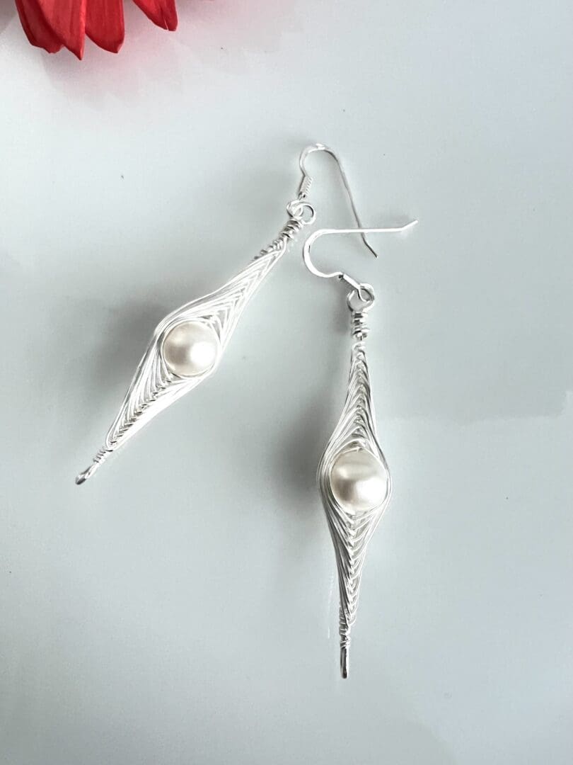 Silver Herringbone Earrings With White Freshwater Pearls The British