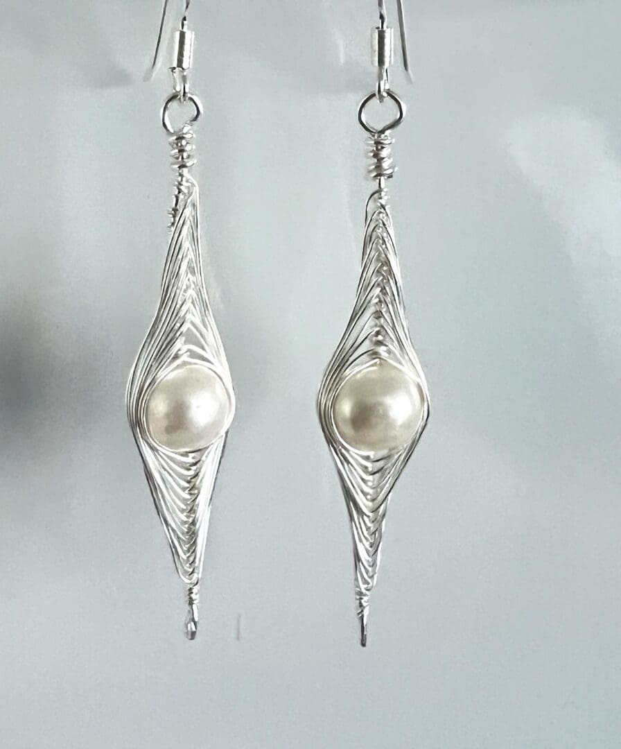 Silver Herringbone Earrings with Freshwater Pearls - TBCH