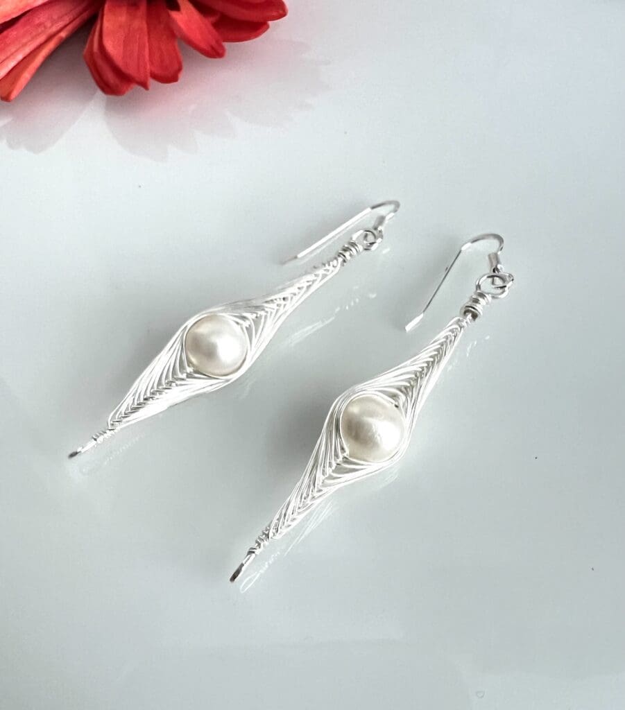 Silver Herringbone Earrings With White Freshwater Pearls The British