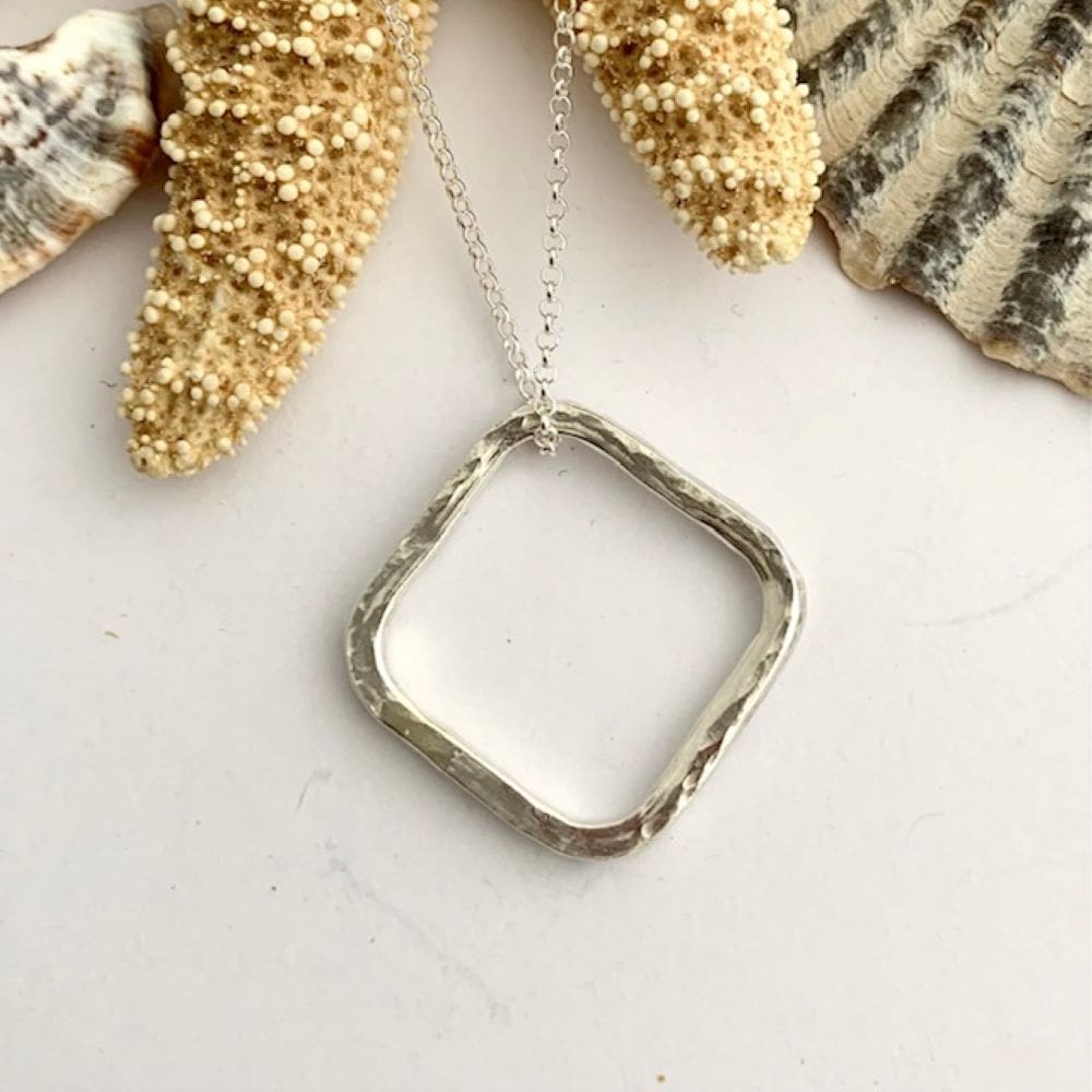 Square 925 Sterling Silver Textured Wire Pendant