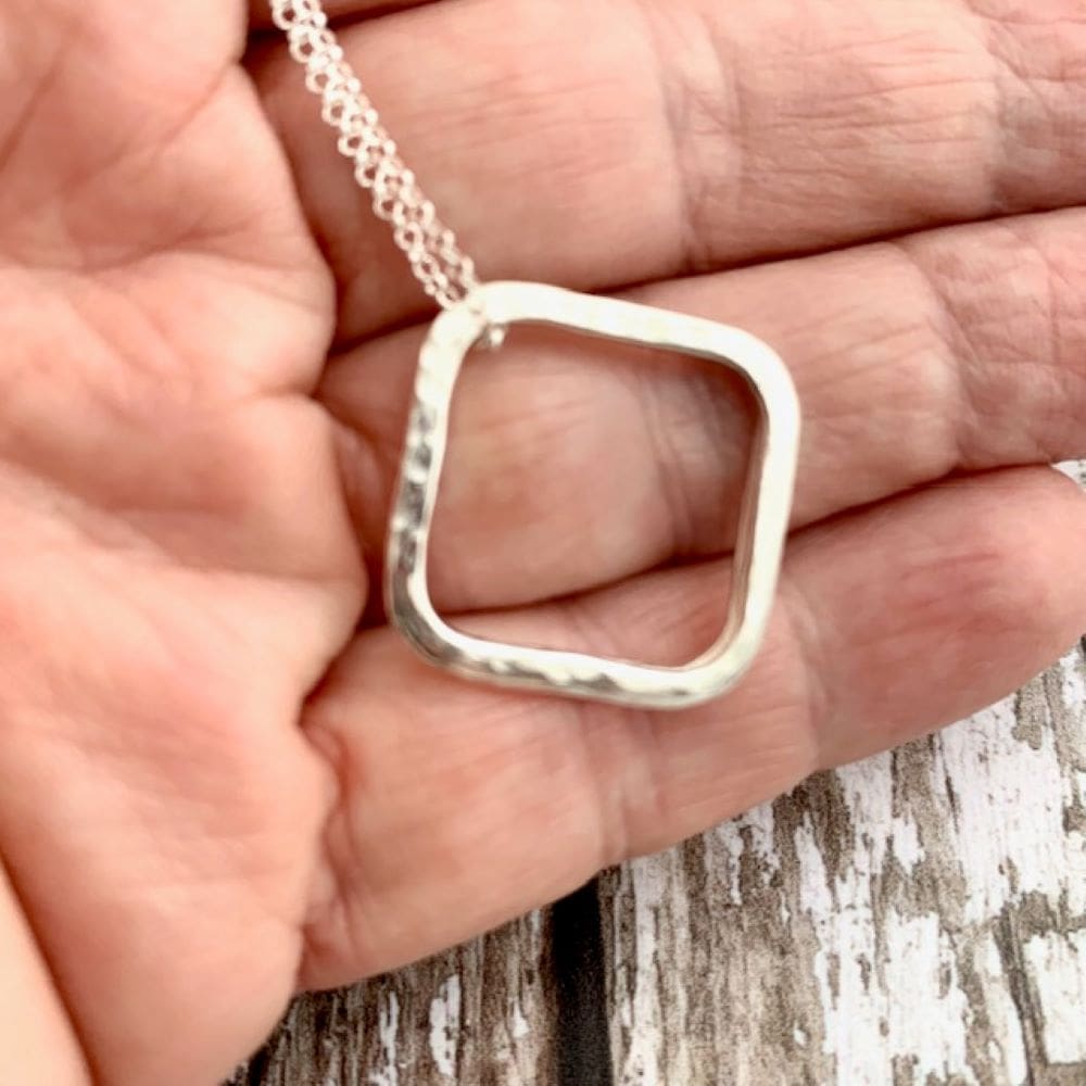 Sterling Silver Hammered Square Wire Necklace
