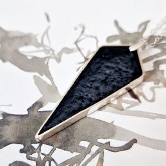 Handmade Kite Shaped Pendant with Sterling Silver Frame and Inlayed with Pearlescent Charcoal Resin by VJD Design