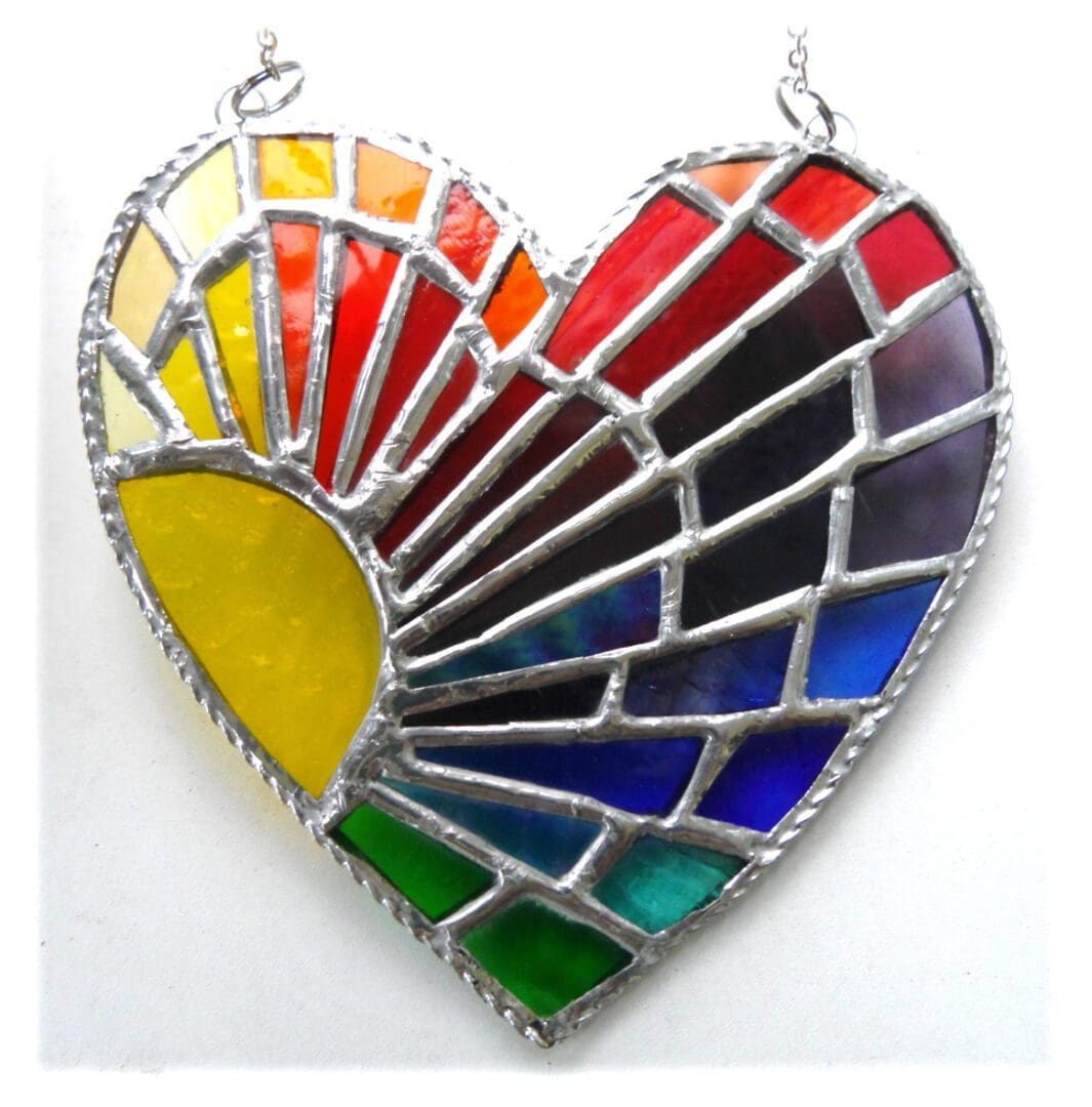 Sun Heart Rainbow Rays mothers day stained glass suncatcher