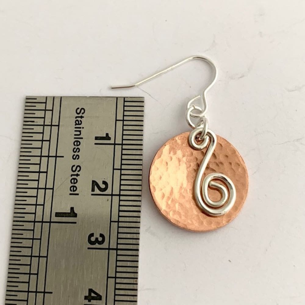 Textured Copper Discs and Sterling Silver Spirals