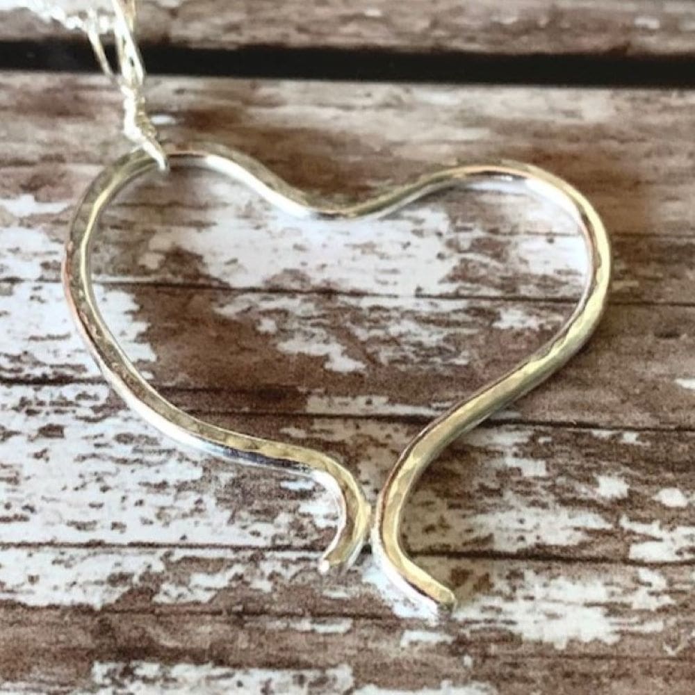 Textured Open Heart sterling silver pendant