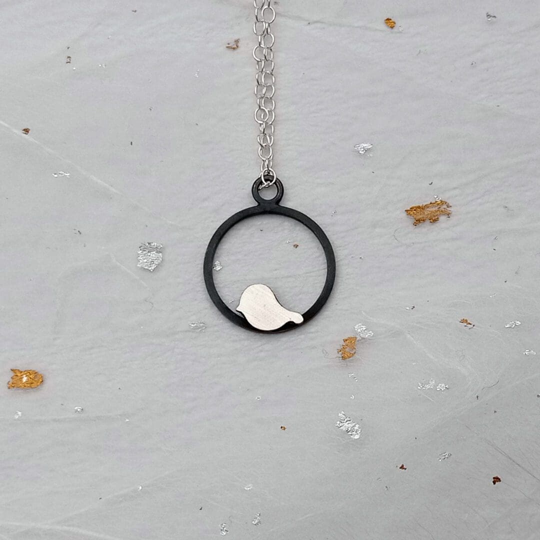 handmade oxidised sterling silver bird pendant necklace