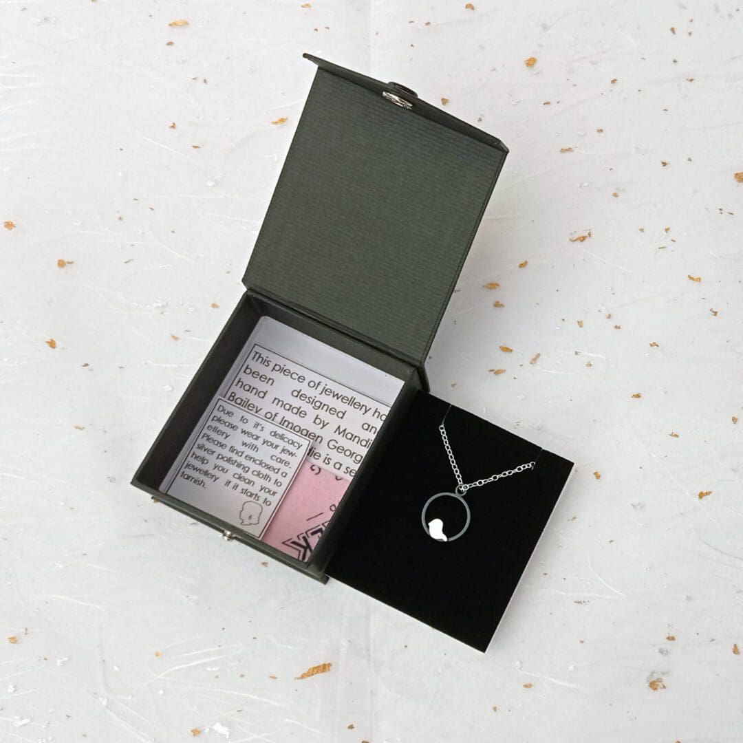 handmade oxidised sterling silver bird pendant necklace in box