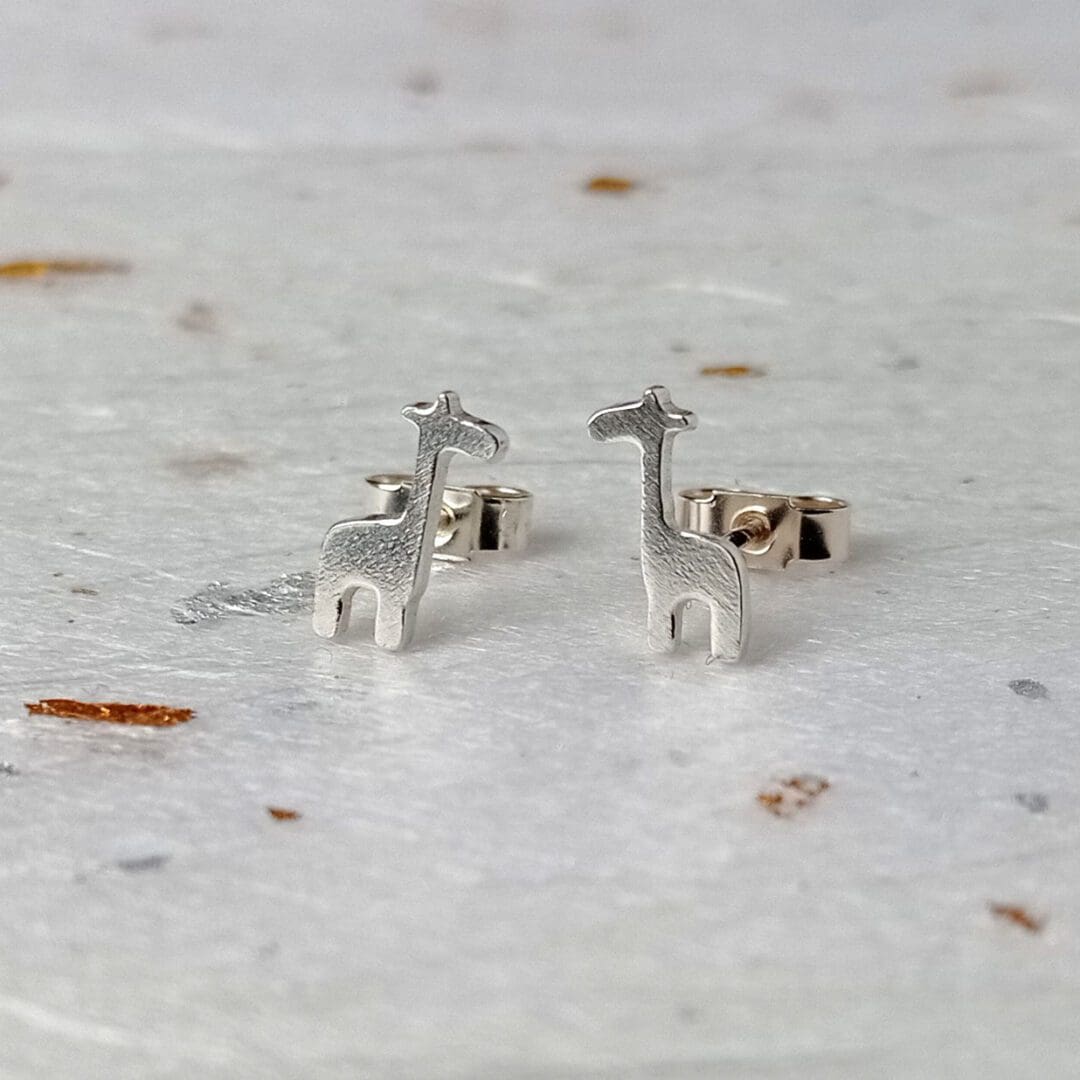 handmade recycled sterling silver giraffe stud earrings