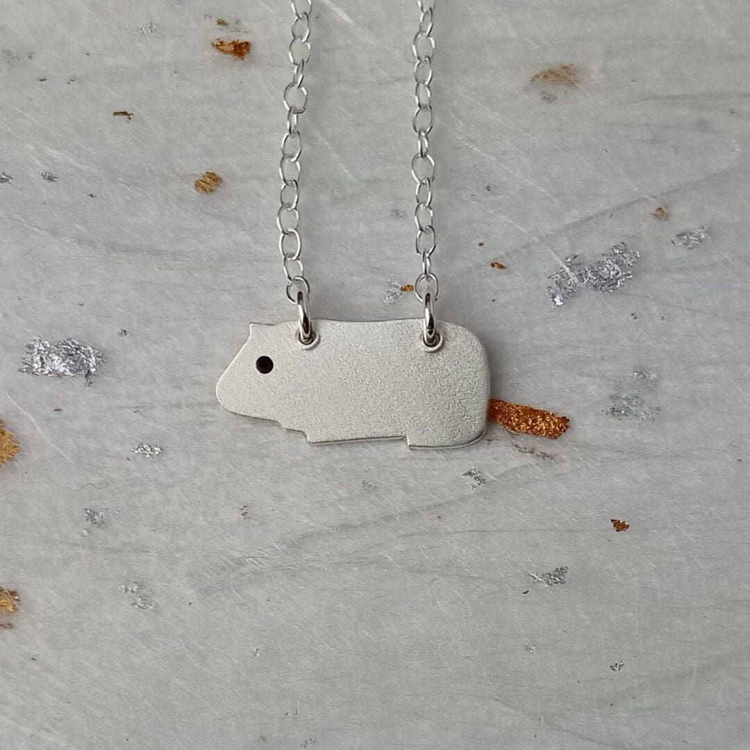 handmade recycled sterling silver guinea pig necklace
