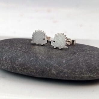 handmade recycled sterling silver hedgehog stud earrings