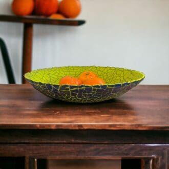 glass fruit bowl on a table