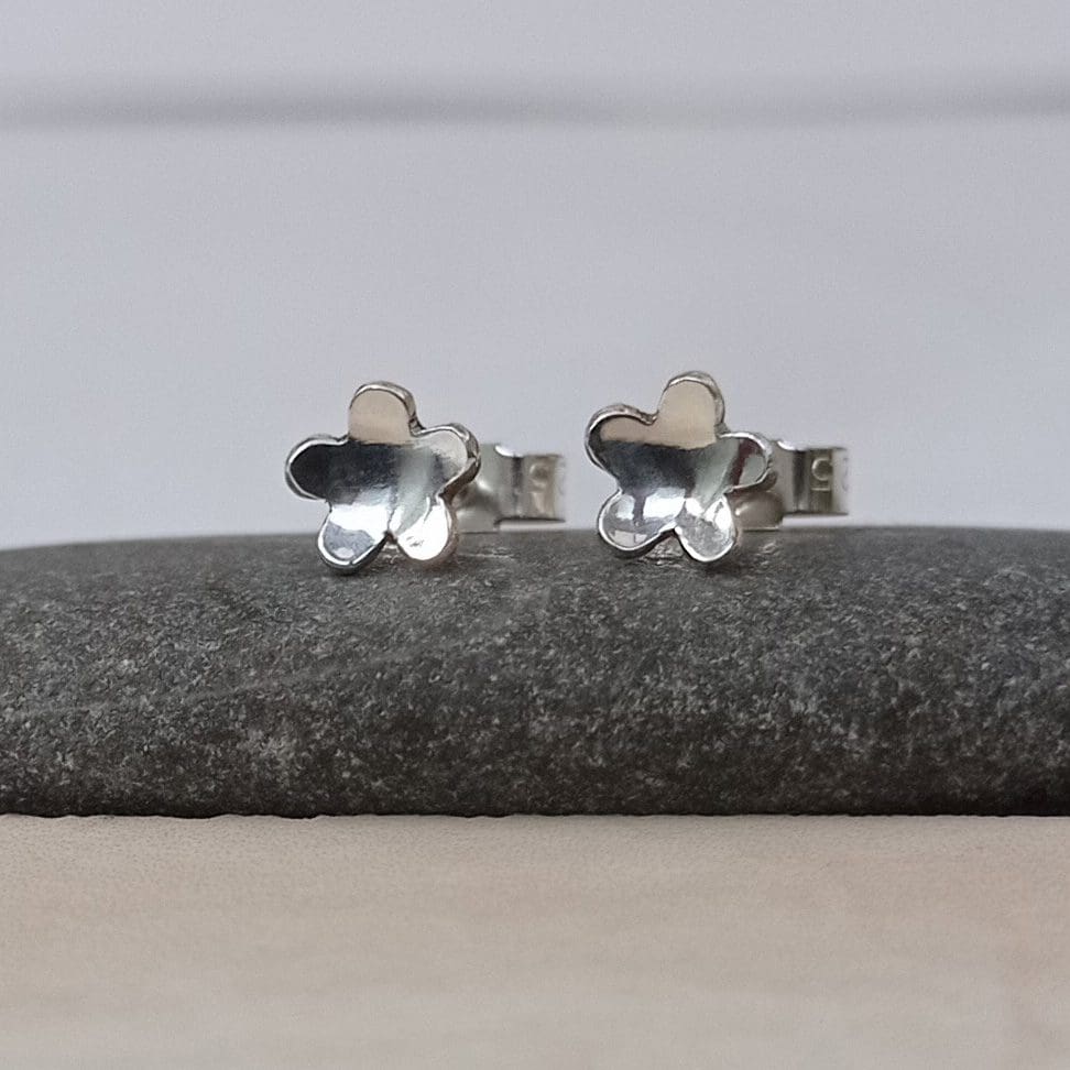 recycled sterling silver flower stud earrings