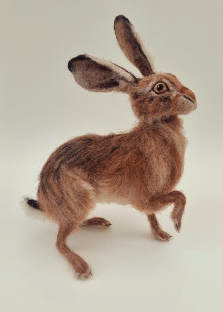 Large Needle Felted Hare with poseable wire armature by Davina Brien - Two Little Hares Designs.