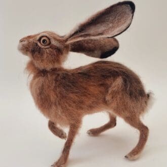 Large Needle Felted Hare with poseable wire armature by Davina Brien - Two Little Hares Designs.
