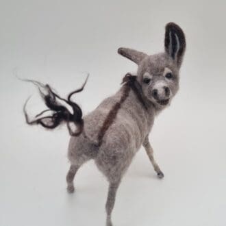 Needle felted donkey with poseable head legs and tail by Davina Brien - Two Little Hares.