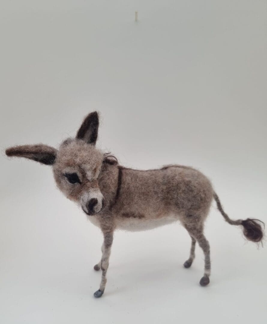 Poseable needle felted donkey by Davina Brien - Two Little Hares Designs