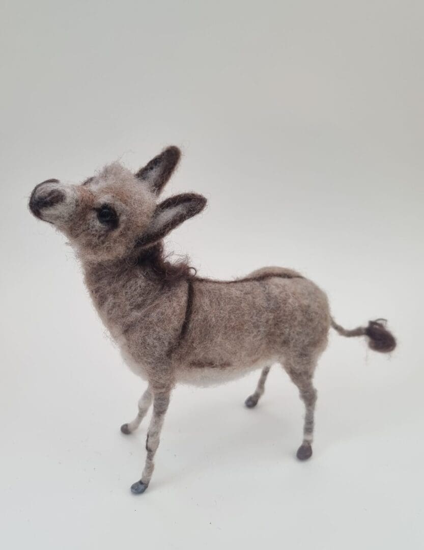 Poseable needle felted donkey by Davina Brien - Two Little Hares Designs